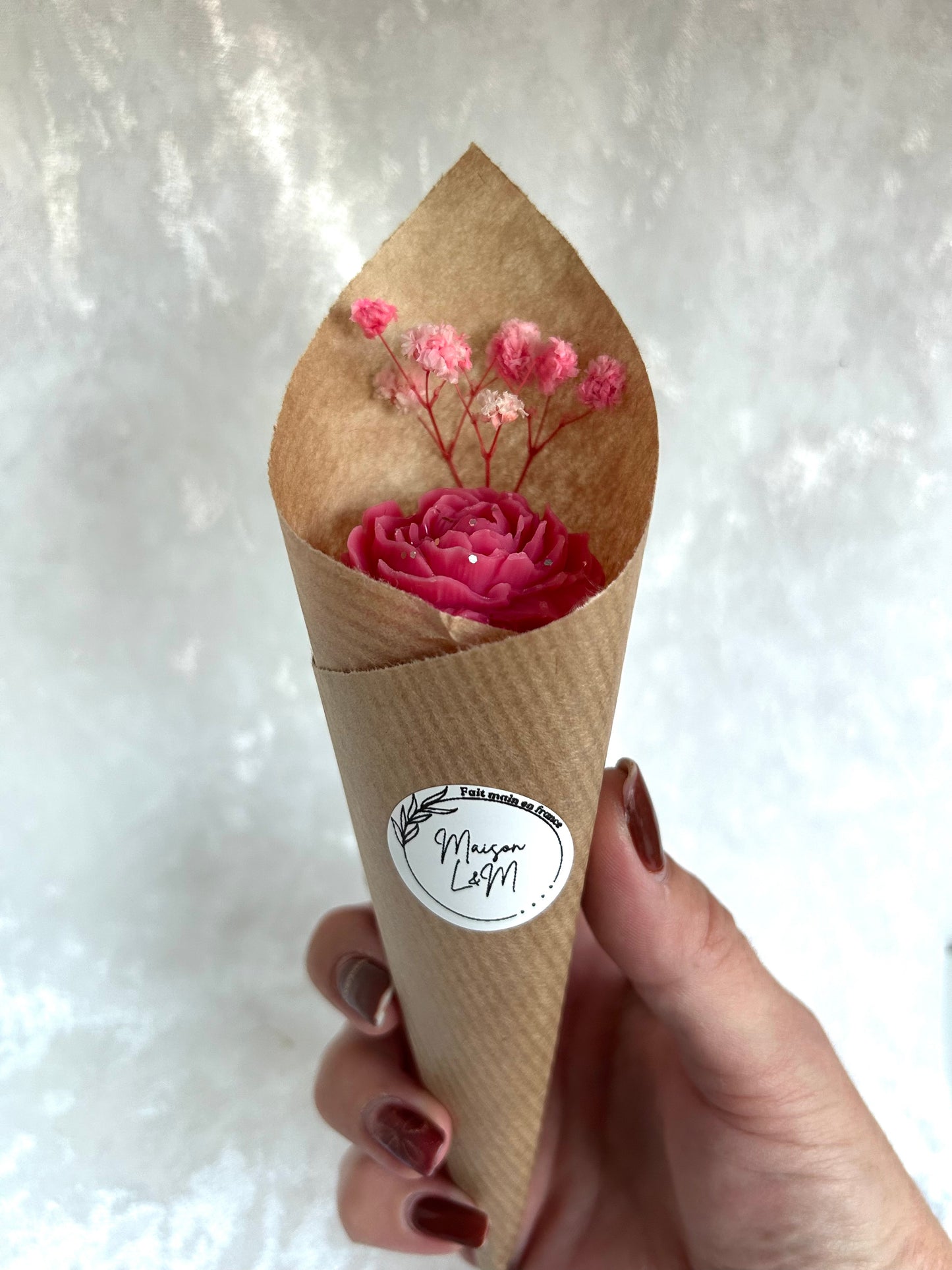 SPECIAL OCTOBRE ROSE Cornet parfumé pivoine pailleté fleur de cerisier
