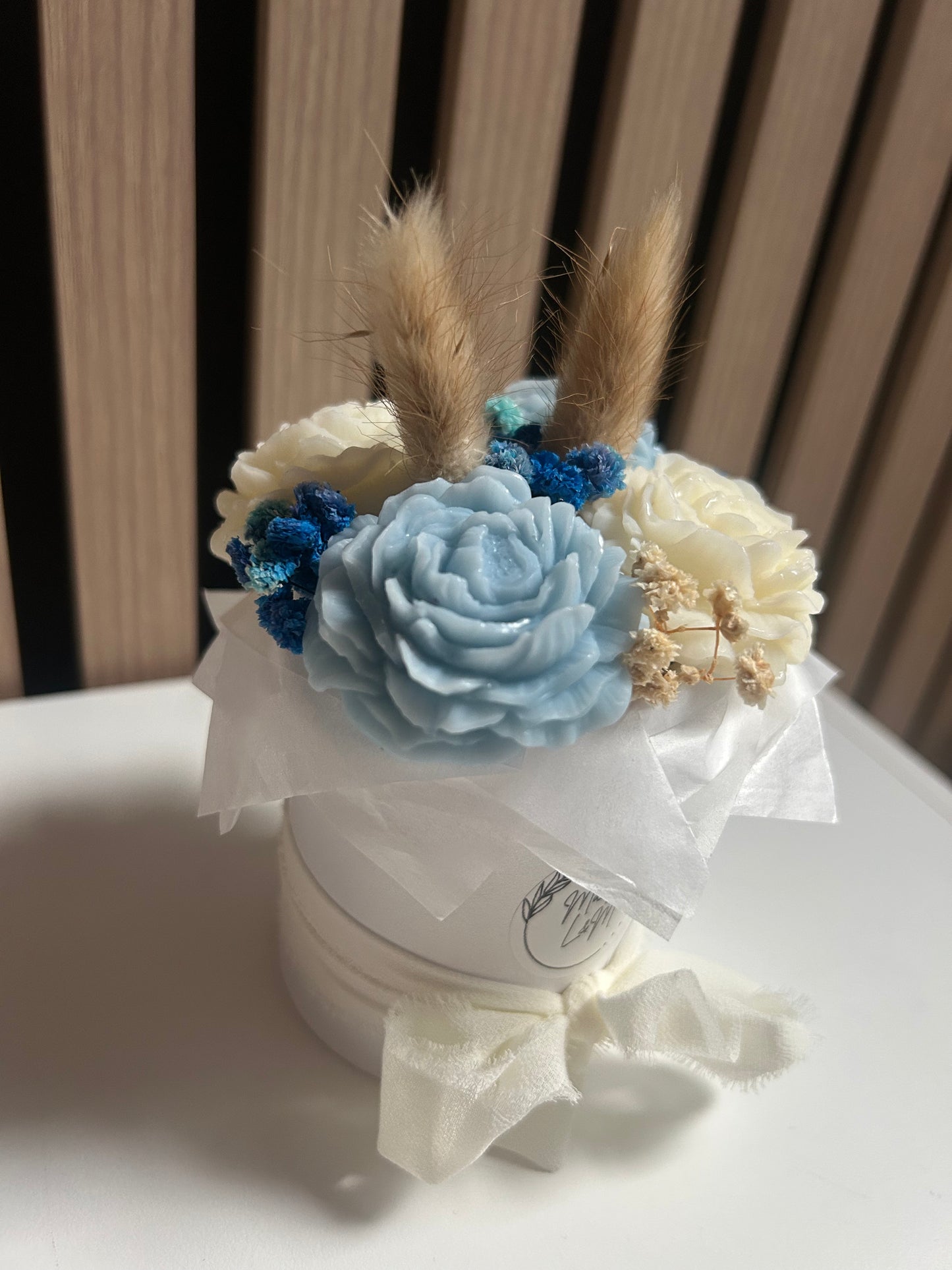 Bouquet pivoine bleu et blanc