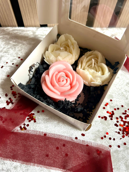 Coffret Saint-Valentin – Trio de Bougies Fleuries