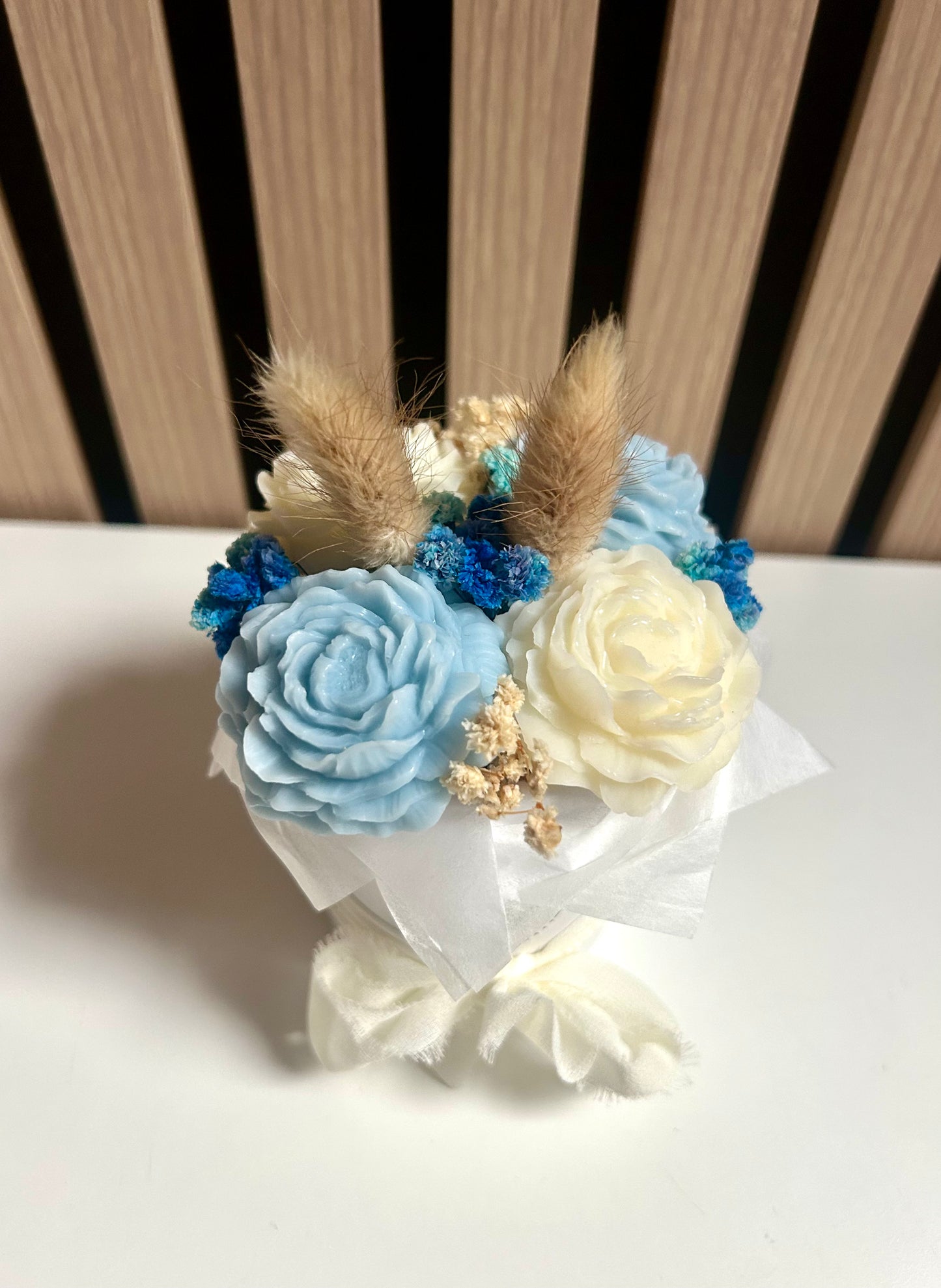 Bouquet pivoine bleu et blanc